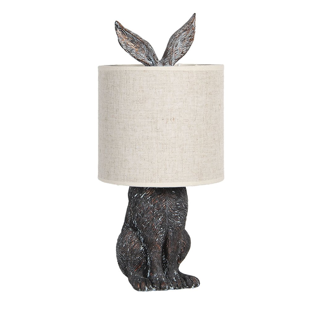 Tischlampe Kaninchen Ø 20x45 cm brauner Beige Polyresin Schreibtischlampe