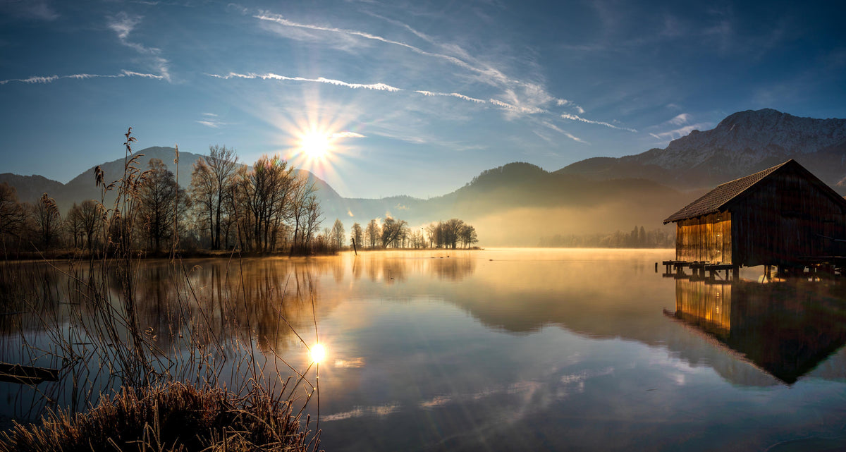 Duschrückwand-Morgensonnenblick auf den Bayerischen Kochelsee