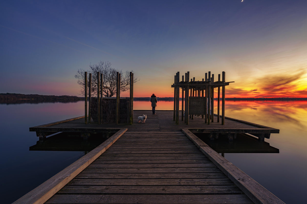 Duschrückwand-Ruhiger See bei Sonnenuntergang