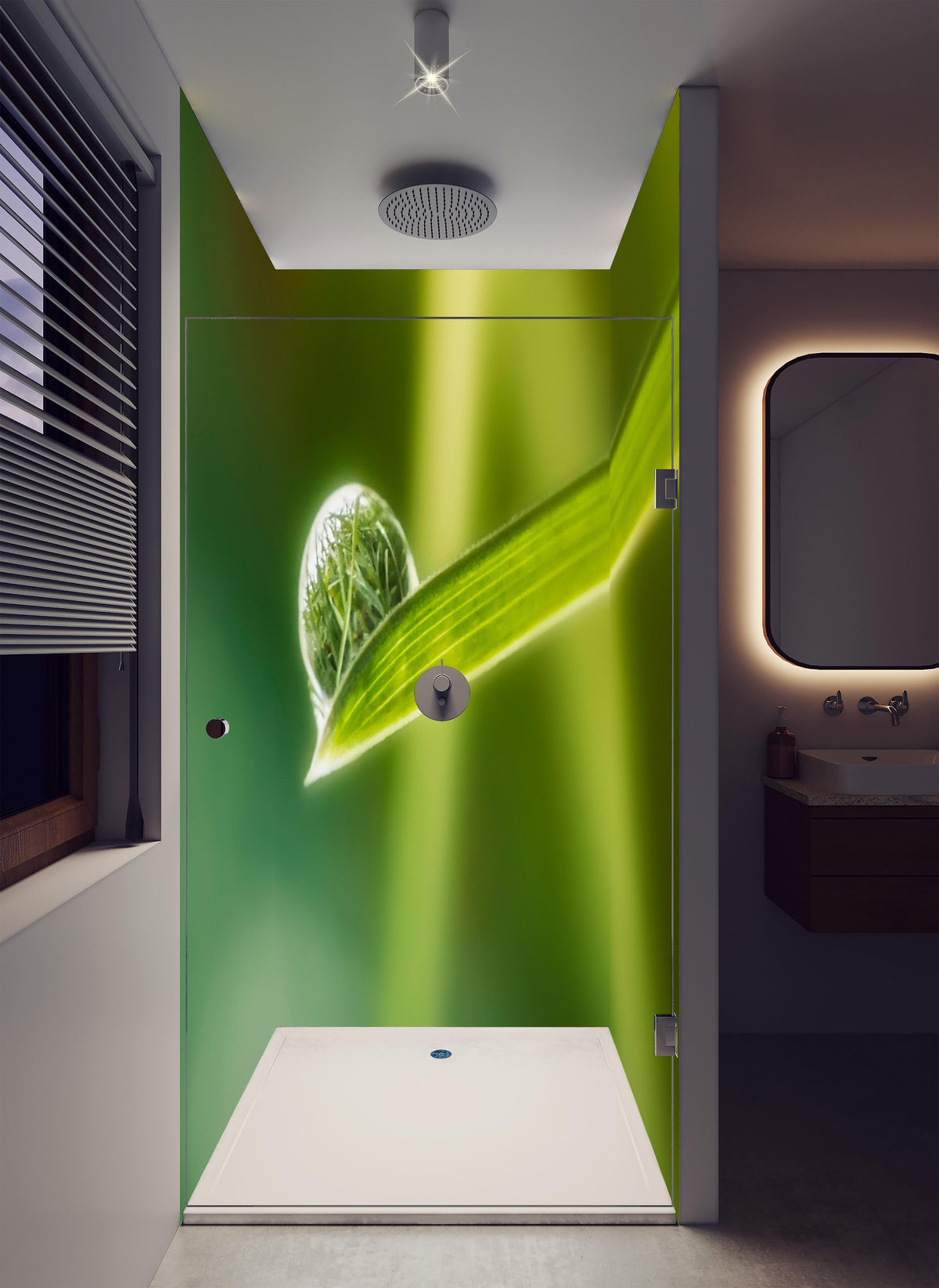 Duschrückwand - Wassertropfen in luxuriöser Dusche mit Regenduschkopf