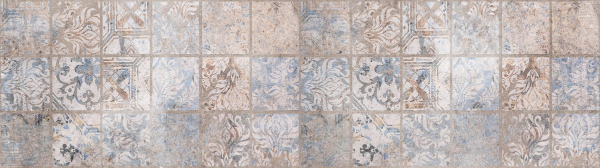 Küchenrückwand-Altes blau-braun Patchwork Motiv