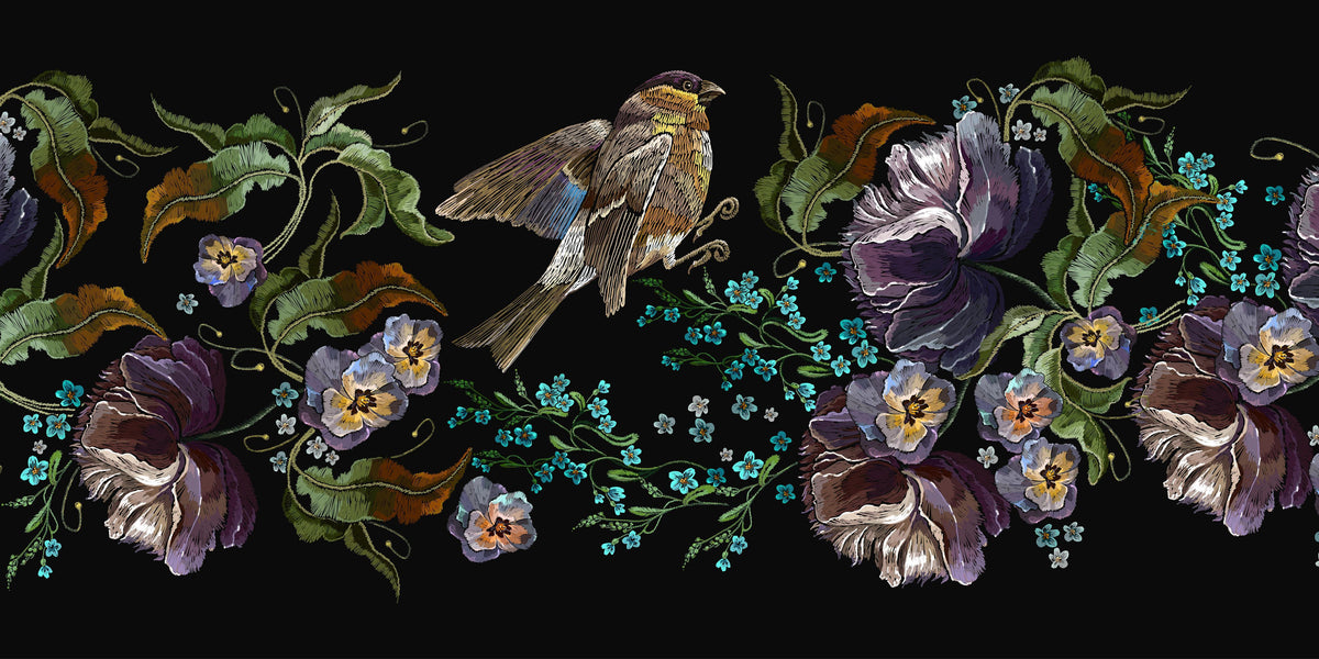 Küchenrückwand-Amsel bei Nacht - Stickmuster