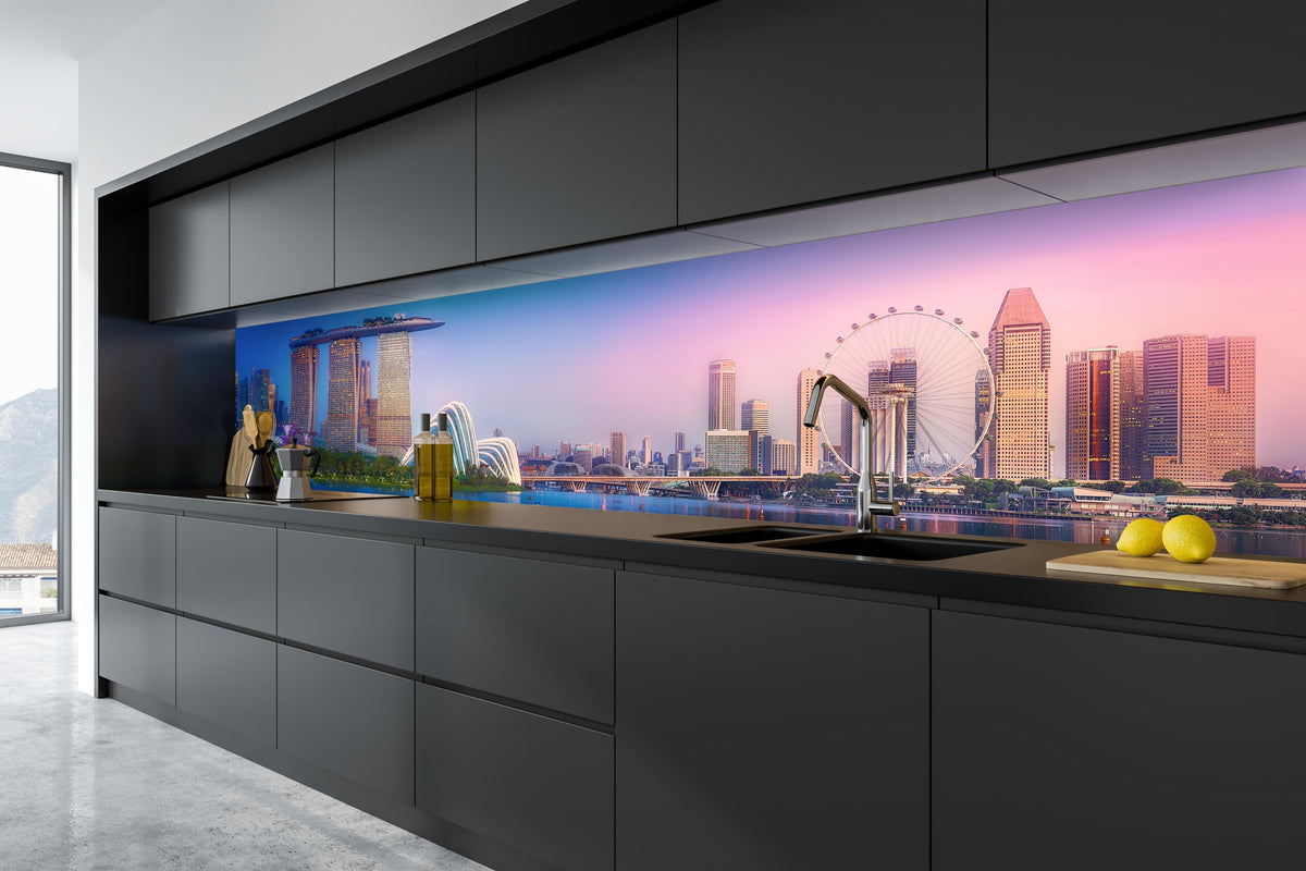 Küche - Skyline von Singapur in tiefschwarzer matt-premium Einbauküche