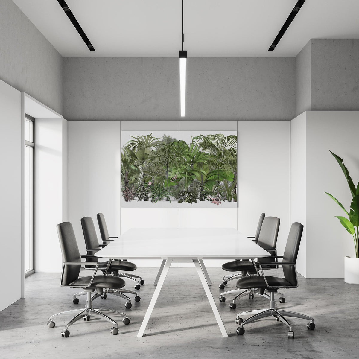 Office Poster - Exotische Sträuche in einem Konferenzraum an weißer Wand hängend