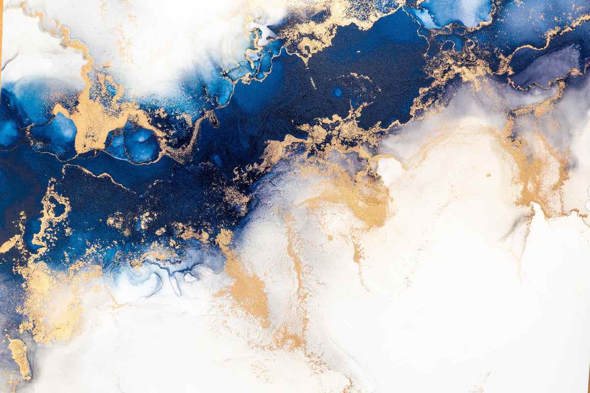 Spritzschutz-Exquisite Marmortinte Kunst in Blau und Gold