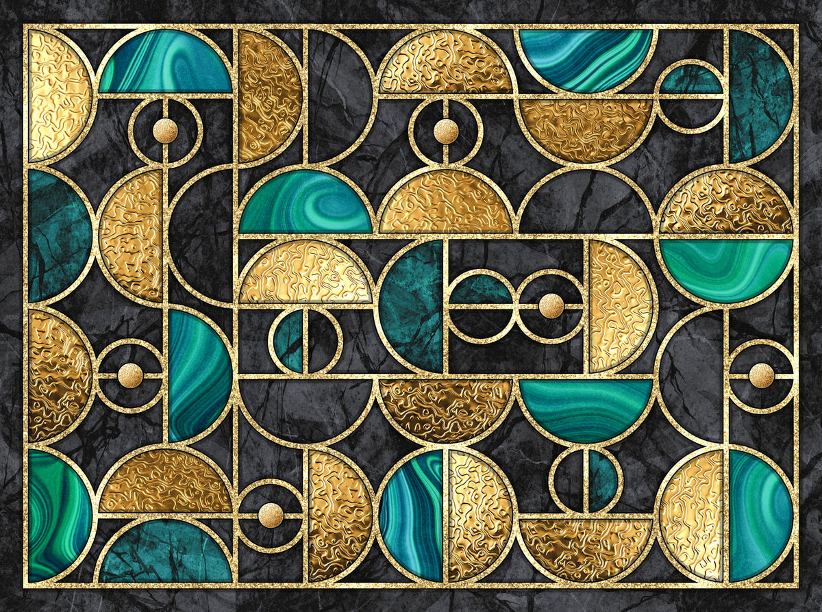 Spritzschutz-Geometrisches Schwarz-Gold-Grün Ringmosaik