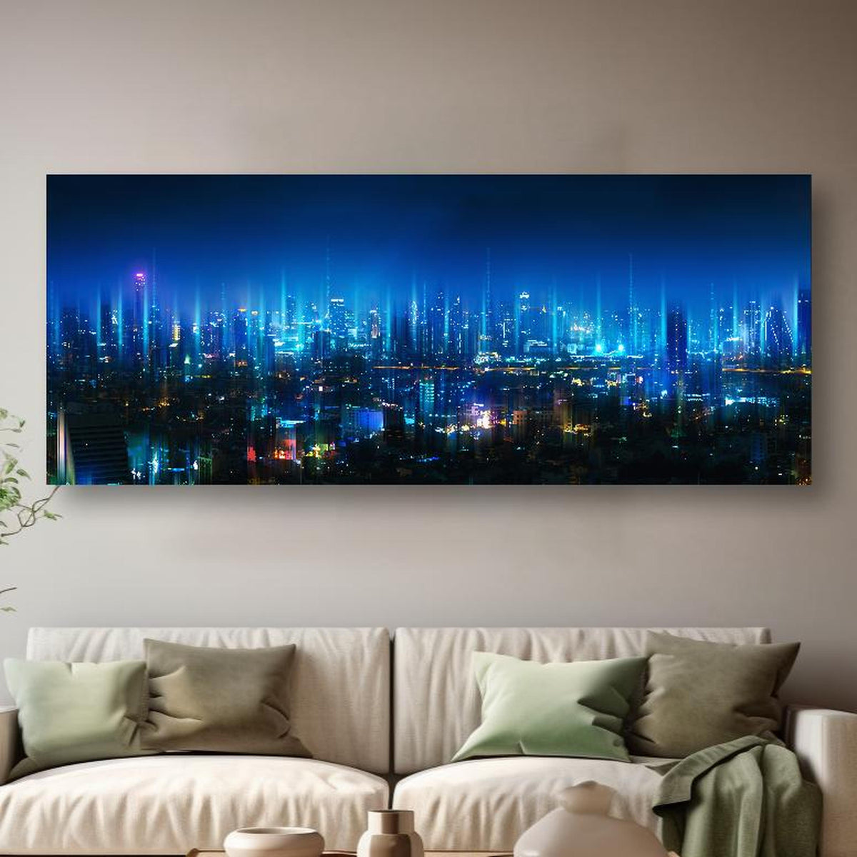 Wandbild - Drahtloses Netzwerk und Verbindung Stadt in kreativ eingerichtetem Zimmer mit moderner Vase Zoom