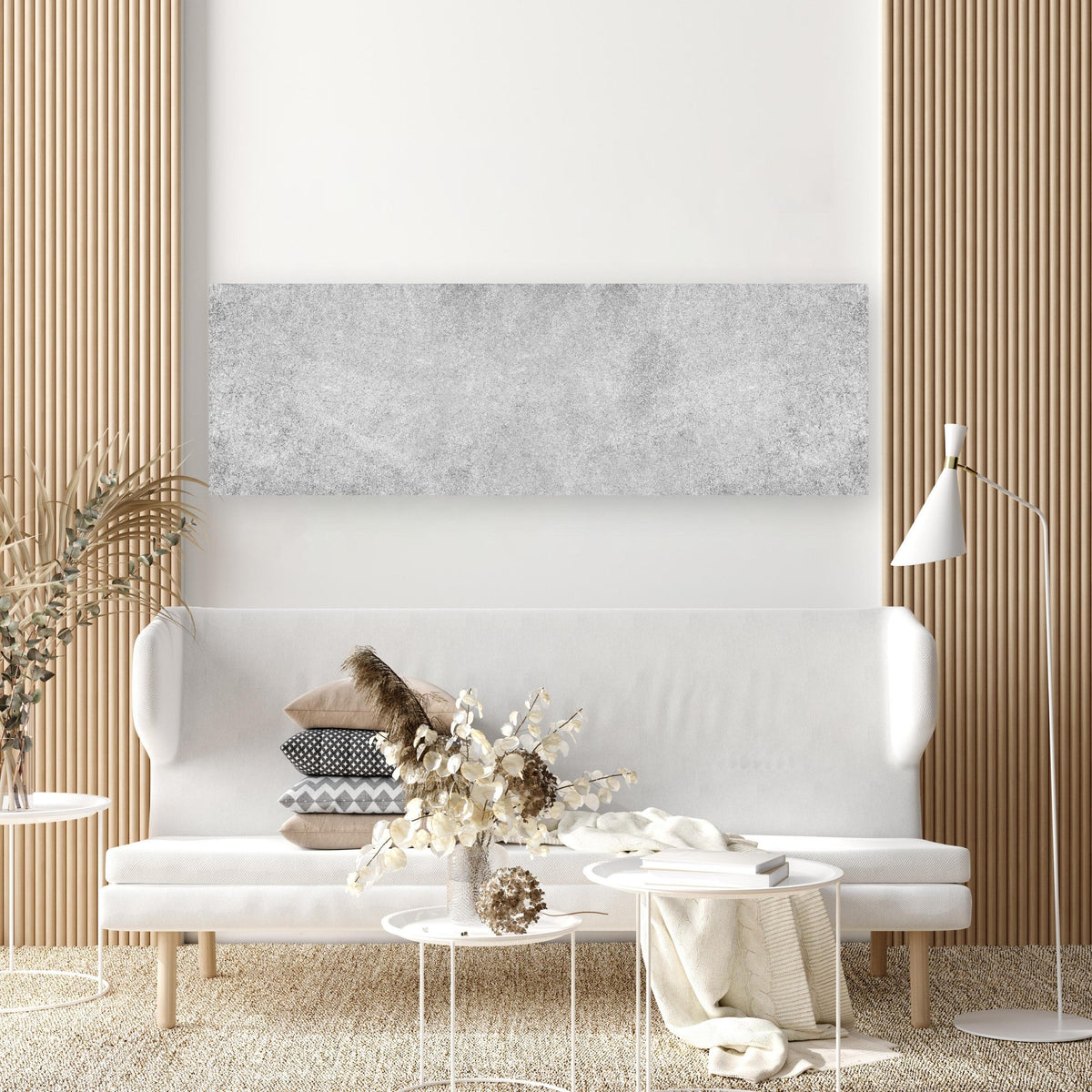 Wandbild - Grauer Kalkstein in extravagant gestaltetem Raum mit minimalistischer Couch-rechteckig