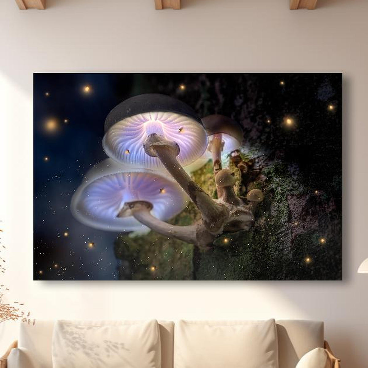 Wandbild - Magischer Baumpilz in modernem Wohnzimmer im Loft-Stil Zoom