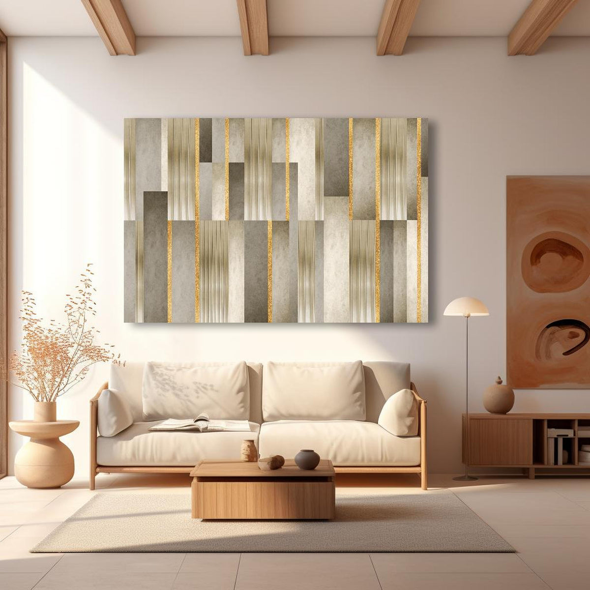 Wandbild - Modernes Wandmuster - Orient in modernem Wohnzimmer im Loft-Stil