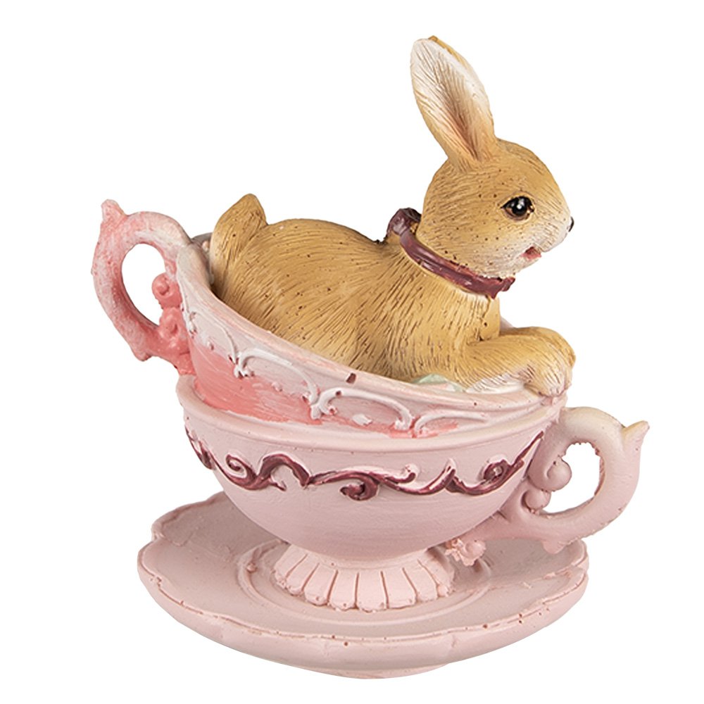 Hasenstatue 9 cm Braun Rosa Polyresin