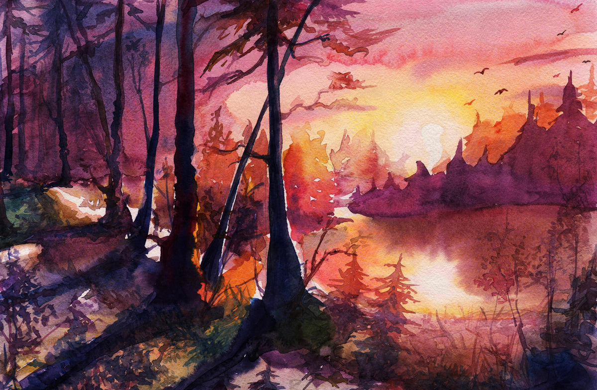 Duschrückwand-Aquarell Waldlandschaft Malerei