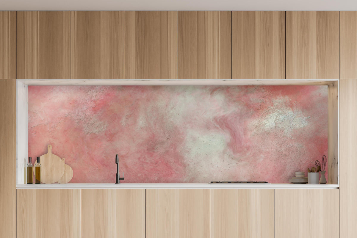 Küche - Rosa Marble Textur  in charakteristischer Vollholz-Küche mit modernem Gasherd