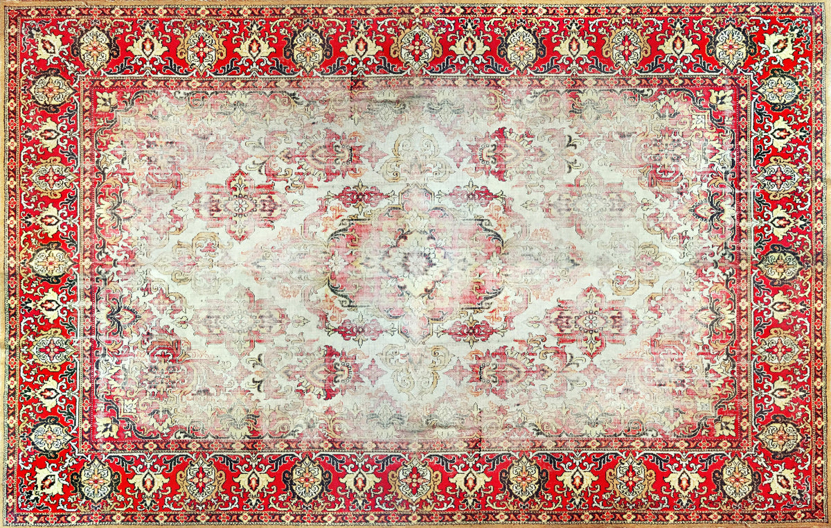 Spritzschutz-Antiker Rot-Beige-Wollteppich mit Muster